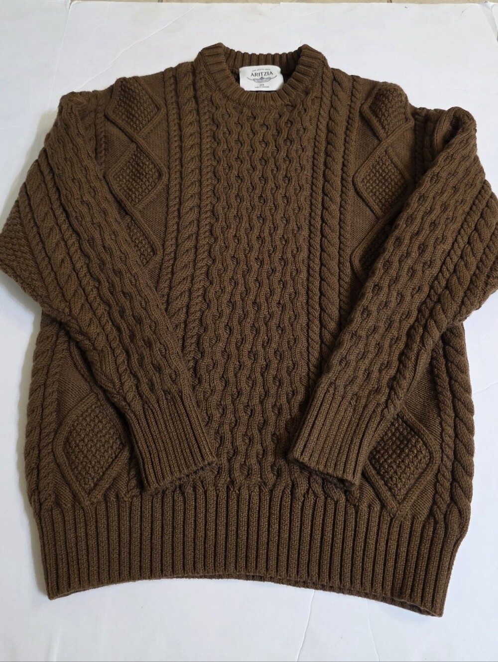 Aritzia Heritage Knit 100% Merino Wool Crew Cable Diamond Knit Sweater 2XS XXS